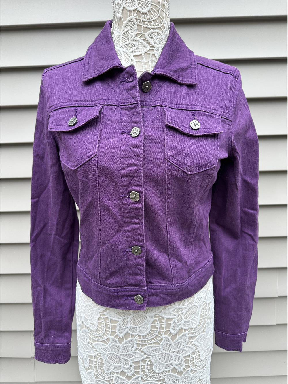 Hot Kiss Purple Denim Jacket Classic Streetwear Outerwear